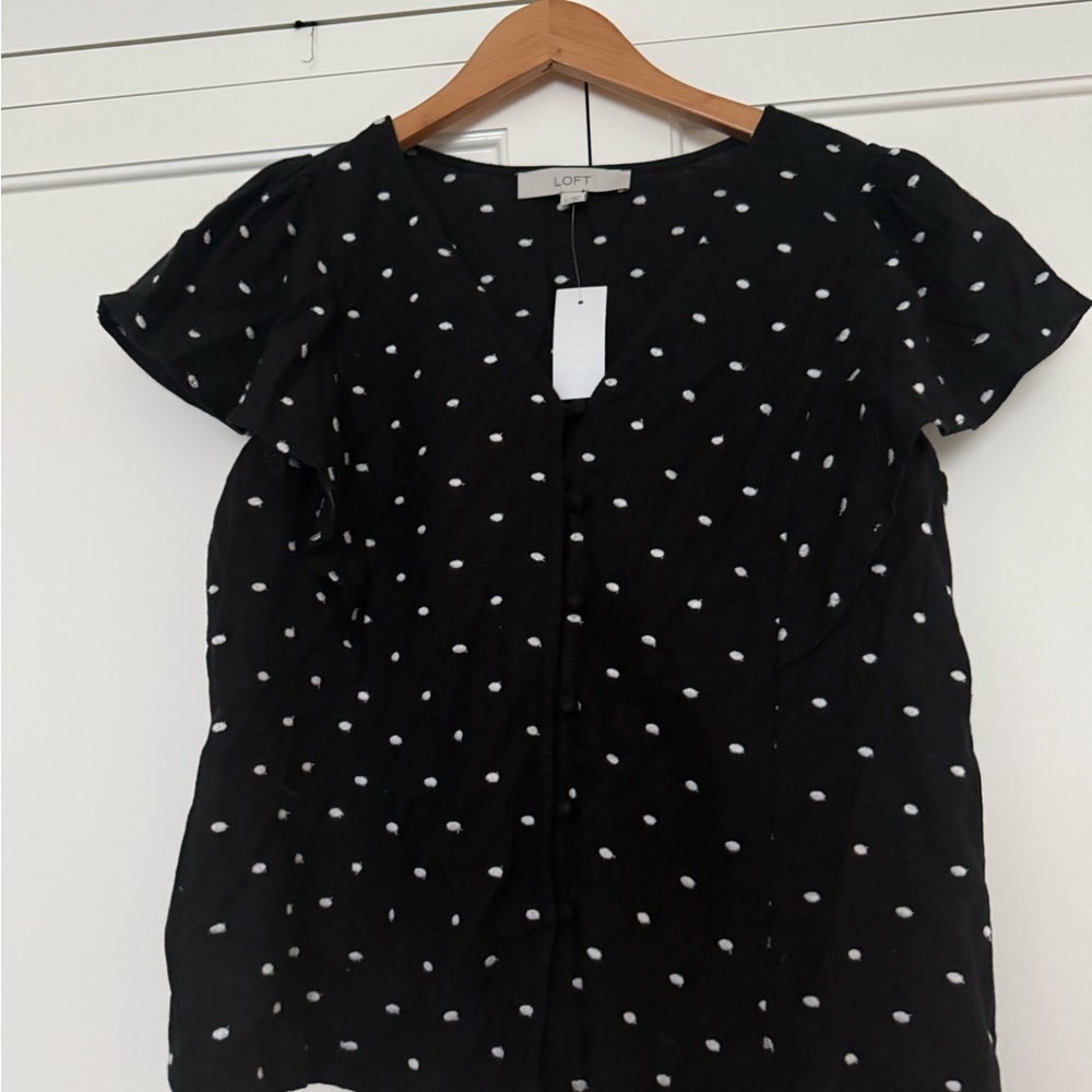 LOFT Black and White Polka Dot Blouse